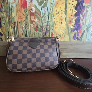 Checkered Brown Designer Crossbody Bag